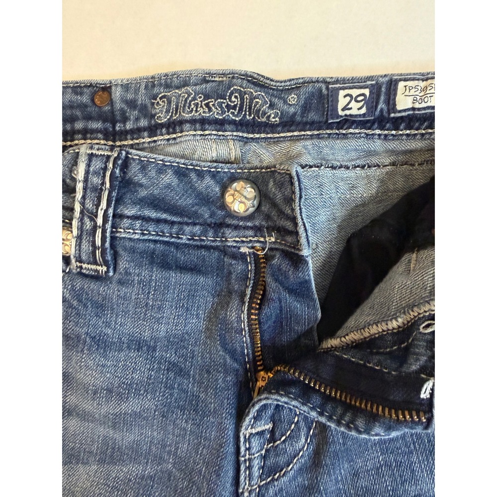 Miss Me Bootcut Jeans Blue Embroidered Crystal Embellished Size 29 - Picture 7 of 14